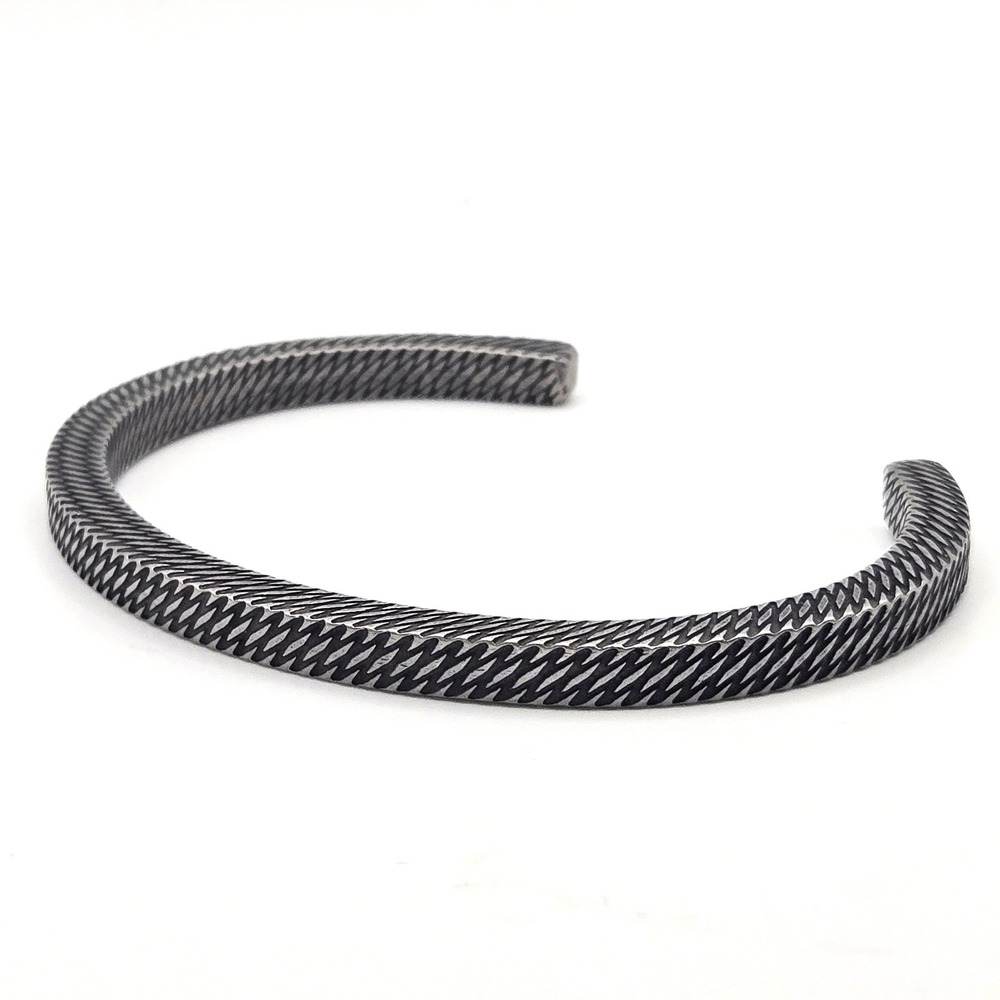 Mens Gunmetal Stainless Steel Textured Cuff Bracelet Open Bangle Viking Style